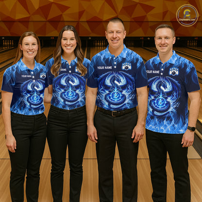 Custom Blue Dragon Flame Bowling Jersey for Women Bowling Team Shirts Bowling Polo & 1/4 Zip HNT189