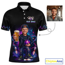 Load image into Gallery viewer, Custom Photo Funny Beer Galaxy Bowling Jersey for Men Bowling Team Shirts Polo &amp; 1/4 Zip HNT312