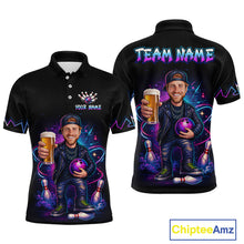 Load image into Gallery viewer, Custom Photo Funny Beer Galaxy Bowling Jersey for Men Bowling Team Shirts Polo &amp; 1/4 Zip HNT312