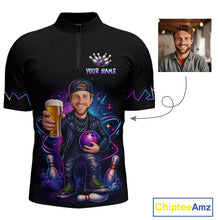 Load image into Gallery viewer, Custom Photo Funny Beer Galaxy Bowling Jersey for Men Bowling Team Shirts Polo &amp; 1/4 Zip HNT312