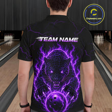 Load image into Gallery viewer, Person wearing a black bowling shirt with a purple panther design and 'Team Name' text in a bowling alley.