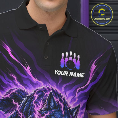 Custom Purple Flame Wolf Bowling Team Shirts Bowling Jersey for Men Bowling League Shirts HNT629