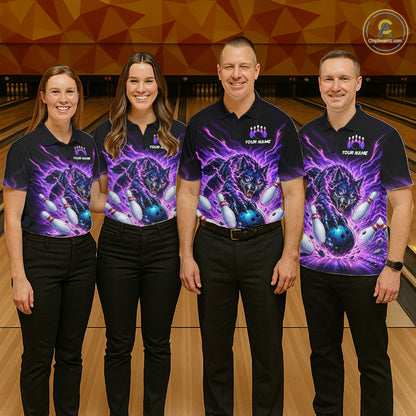 Custom Purple Flame Wolf Bowling Team Shirts Bowling Jersey for Men Bowling League Shirts HNT629