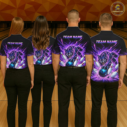 Custom Purple Flame Wolf Bowling Team Shirts Bowling Jersey for Men Bowling League Shirts HNT629