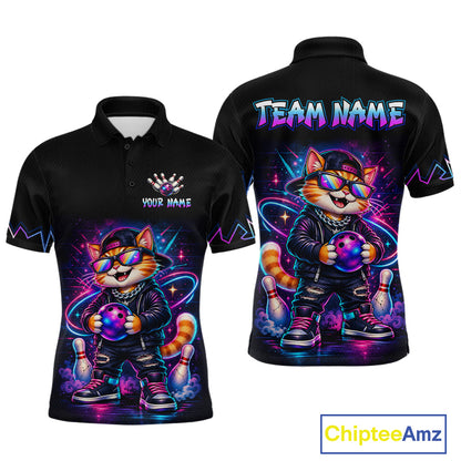 Custom Neon Galaxy Funny Cat Bowling Team Shirts Bowling Jersey for Men Bowling League HNT628