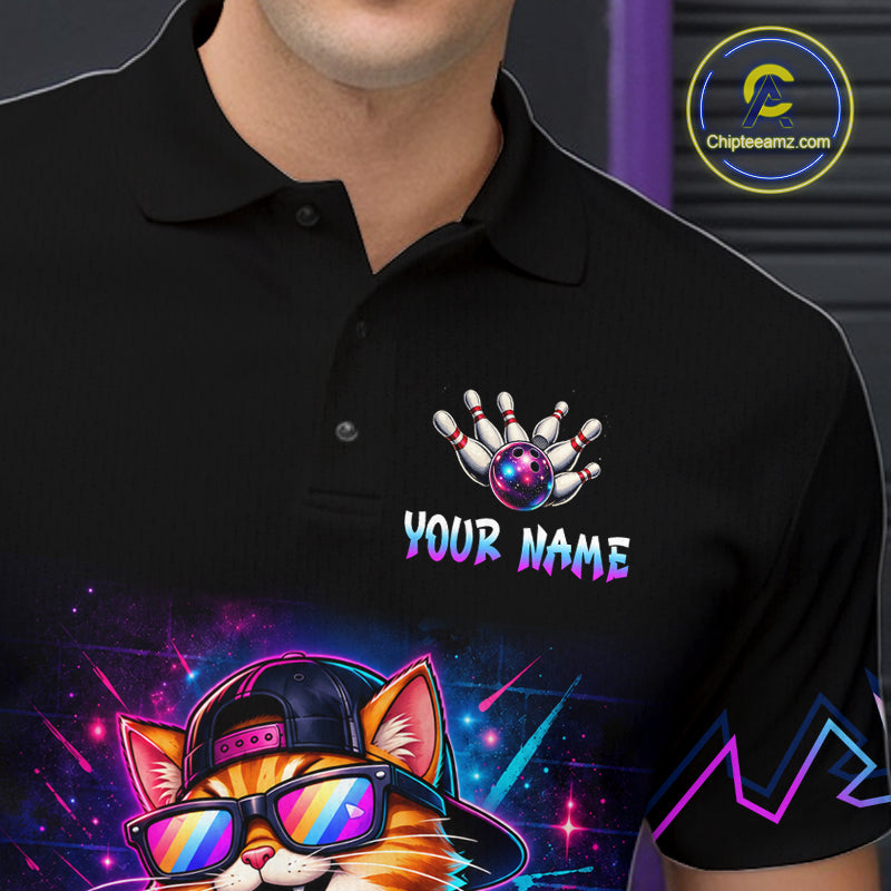 Custom Neon Galaxy Funny Cat Bowling Team Shirts Bowling Jersey for Men Bowling League HNT628