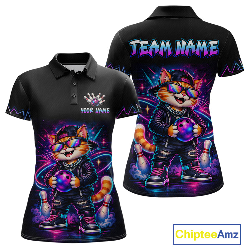 Custom Neon Galaxy Funny Cat Bowling Team Shirts Bowling Jersey for Women Bowling League HNT628