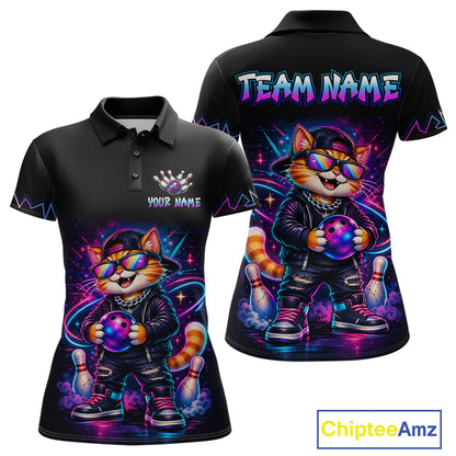 Custom Neon Galaxy Funny Cat Bowling Team Shirts Bowling Jersey for Women Bowling League HNT628