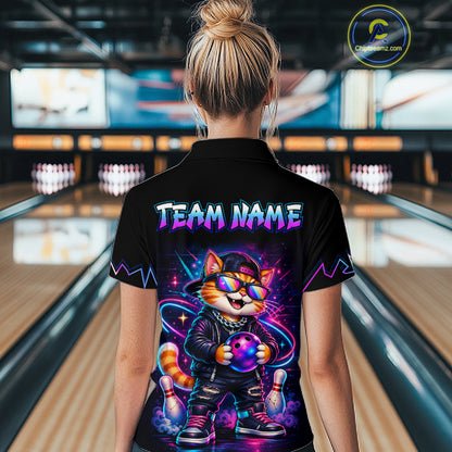 Custom Neon Galaxy Funny Cat Bowling Team Shirts Bowling Jersey for Women Bowling League HNT628