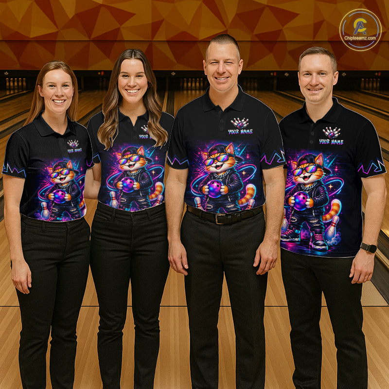 Custom Neon Galaxy Funny Cat Bowling Team Shirts Bowling Jersey for Women Bowling League HNT628