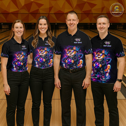 Custom Neon Galaxy Funny Cat Bowling Team Shirts Bowling Jersey for Women Bowling League HNT628