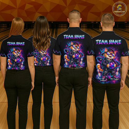 Custom Neon Galaxy Funny Cat Bowling Team Shirts Bowling Jersey for Women Bowling League HNT628