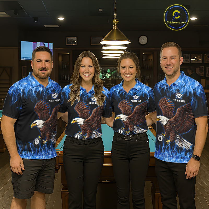Custom Blue Flame Eagle 8 Ball Billiard Shirts for Men Billiard League Billiard Team Shirts NNT107