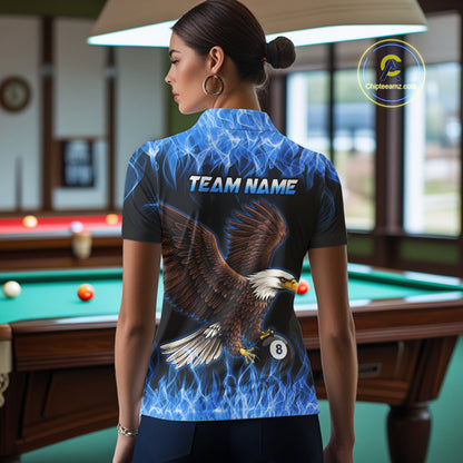Custom Blue Flame Eagle 8 Ball Billiard Shirts for Women Billiard League Billiard Team Shirts NNT107