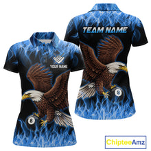 Load image into Gallery viewer, Custom Blue Flame Eagle 8 Ball Billiard Shirts for Women Billiard League Billiard Team Shirts NNT107