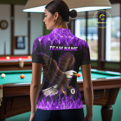Custom Purple Flame Eagle 8 Ball Billiard Shirts for Women Billiard League Billiard Team Shirts NNT107