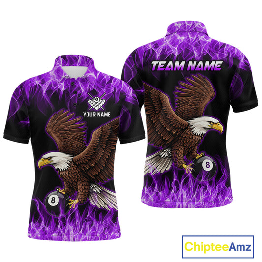 Custom Purple Flame Eagle 8 Ball Billiard Shirts for Men Billiard League Billiard Team Shirts NNT107