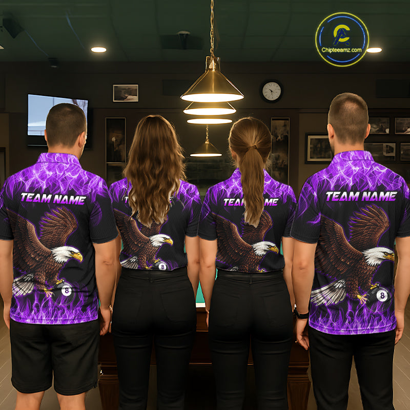 Custom Purple Flame Eagle 8 Ball Billiard Shirts for Men Billiard League Billiard Team Shirts NNT107