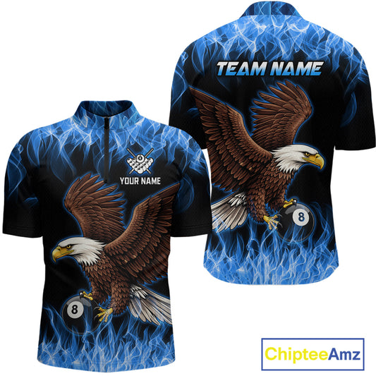 Custom Blue Flame Eagle 8 Ball Billiard Shirts for Men Billiard League Billiard Team Shirts NNT107