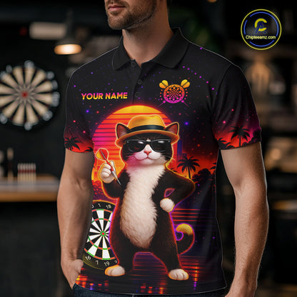 Custom Funny Cat Dart Shirts For Men Retro Dart Board Shirts Polo & 1/4 Zip Dart Jersey Team NNT123
