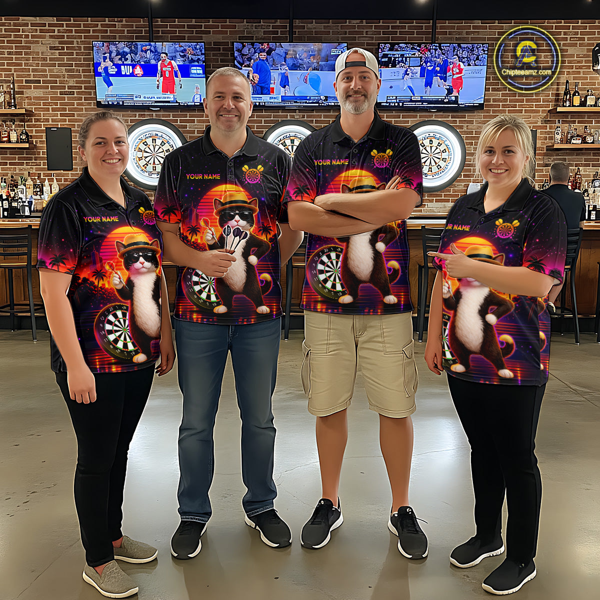Custom Funny Cat Dart Shirts For Women Retro Dart Board Shirts Polo & 1/4 Zip Dart Jersey Team NNT123