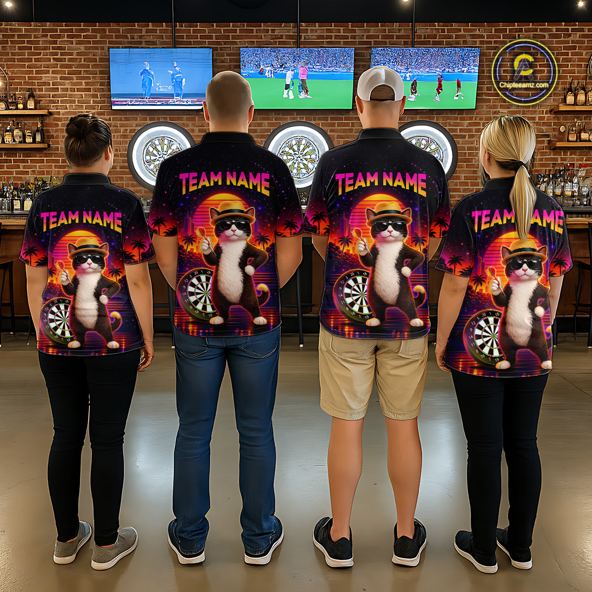 Custom Funny Cat Dart Shirts For Women Retro Dart Board Shirts Polo & 1/4 Zip Dart Jersey Team NNT123