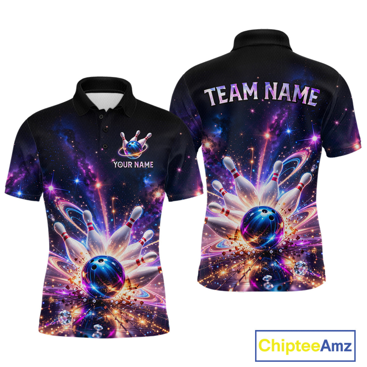 Galaxy Bowling Jersey for Men Bowling League Polo & 1/4 Zip Custom Bowling Team Shirts HNT228