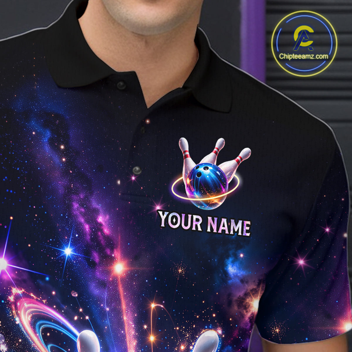 Galaxy Bowling Jersey for Men Bowling League Polo & 1/4 Zip Custom Bowling Team Shirts HNT228