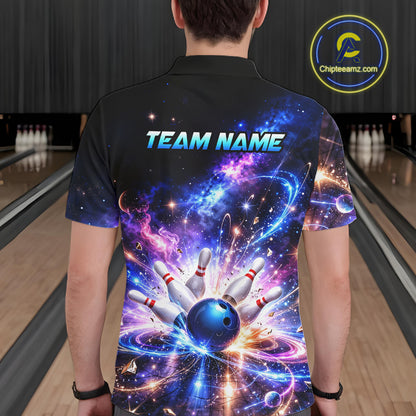 Custom Galaxy Bowling Jersey for Men Bowling Uniform Polo & 1/4 Zip Bowling Team Shirts HNT227