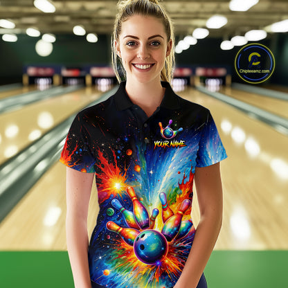 Custom Colorful Bowling Jersey for Women Bowling Uniform Polo & 1/4 Zip Bowling Team Shirts HNT226