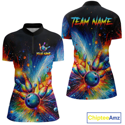 Custom Colorful Bowling Jersey for Women Bowling Uniform Polo & 1/4 Zip Bowling Team Shirts HNT226