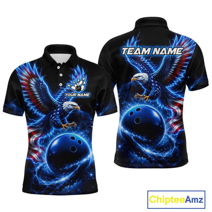 Custom Thunder Eagle US Flag Bowling Team Shirts Bowling Jerseys for Men Polo & 1/4 Zip HNT558