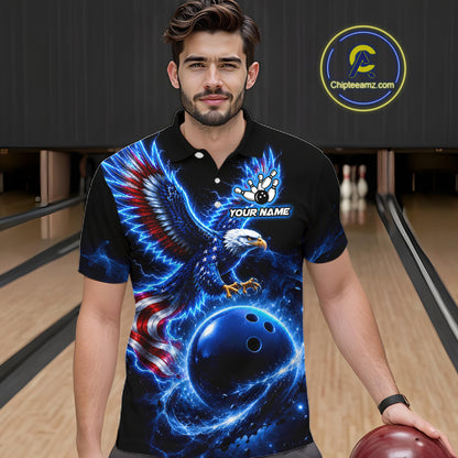 Custom Thunder Eagle US Flag Bowling Team Shirts Bowling Jerseys for Men Polo & 1/4 Zip HNT558