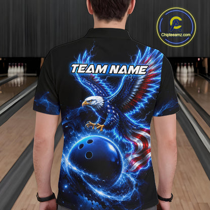 Custom Thunder Eagle US Flag Bowling Team Shirts Bowling Jerseys for Men Polo & 1/4 Zip HNT558