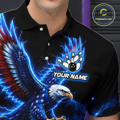 Custom Thunder Eagle US Flag Bowling Team Shirts Bowling Jerseys for Men Polo & 1/4 Zip HNT558