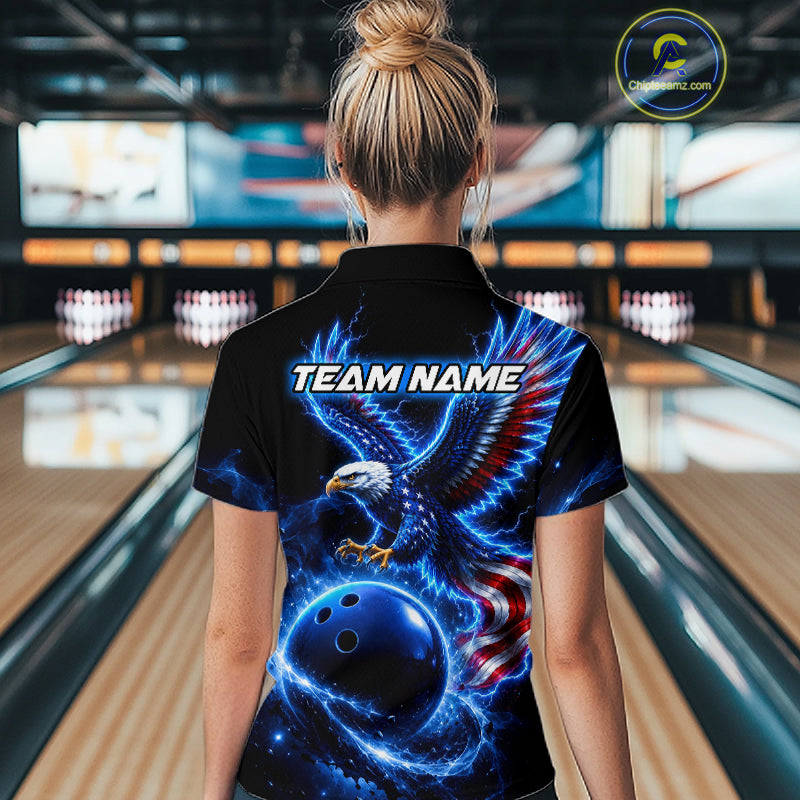 Custom Thunder Eagle US Flag Bowling Team Shirts Bowling Jerseys for Women Polo & 1/4 Zip HNT558