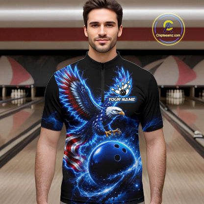 Custom Thunder Eagle US Flag Bowling Team Shirts Bowling Jerseys for Men Polo & 1/4 Zip HNT558