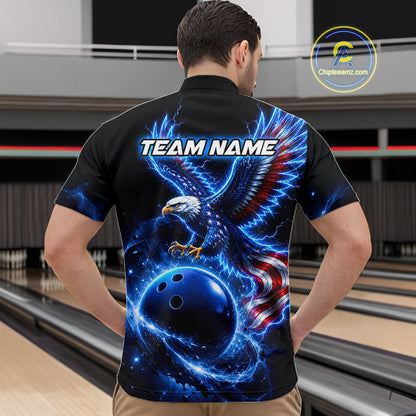 Custom Thunder Eagle US Flag Bowling Team Shirts Bowling Jerseys for Men Polo & 1/4 Zip HNT558