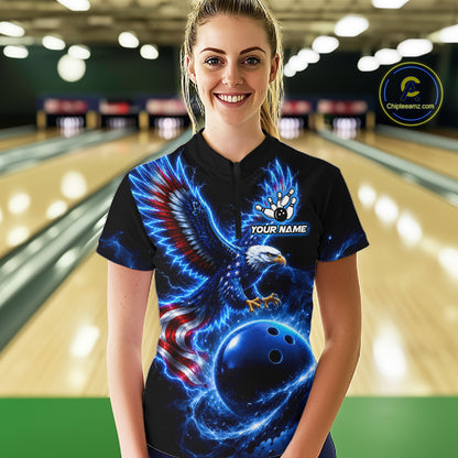 Custom Thunder Eagle US Flag Bowling Team Shirts Bowling Jerseys for Women Polo & 1/4 Zip HNT558