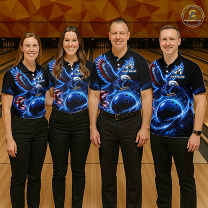 Custom Thunder Eagle US Flag Bowling Team Shirts Bowling Jerseys for Men Polo & 1/4 Zip HNT558