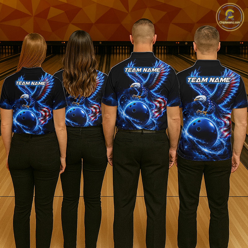 Custom Thunder Eagle US Flag Bowling Team Shirts Bowling Jerseys for Men Polo & 1/4 Zip HNT558