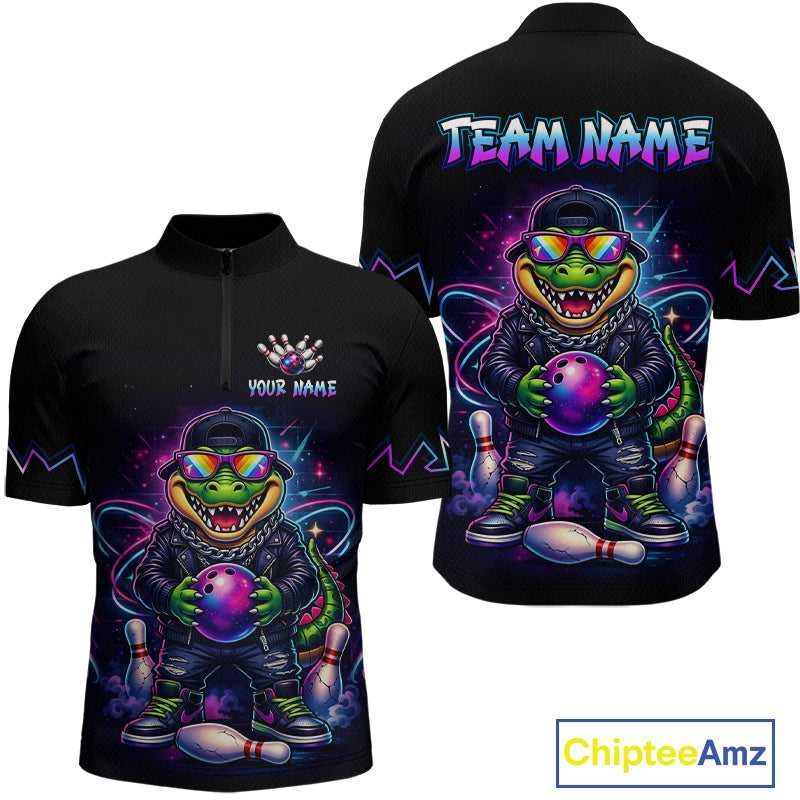 Custom Funny Neon Alligator Bowling Jersey for Men Bowling League Bowling Team Shirts HN294