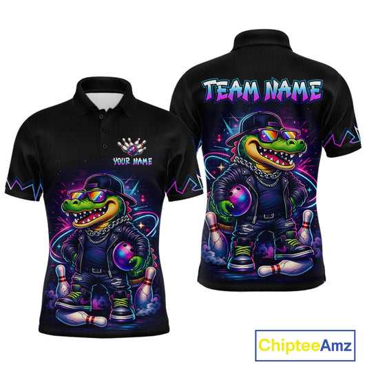 Funny Neon Alligator Custom Bowling Jersey for Men Bowling League Bowling Team Shirts HN295
