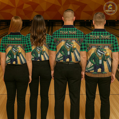 Custom Green Alligator Bowling Jersey for Men Bowling Uniform Polo & 1/4 Zip Bowling Team Shirts HNT230