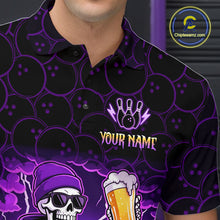 Load image into Gallery viewer, Custom Purple Funny Beer Skull Bowling Shirt for Men Bowling Team Jersey Bowling League HNT297