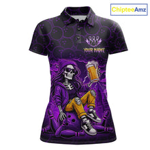 Load image into Gallery viewer, Custom Purple Funny Beer Skull Bowling Shirt for Women Bowling Team Jersey Bowling League HNT297