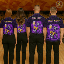 Load image into Gallery viewer, Custom Purple Funny Beer Skull Bowling Shirt for Women Bowling Team Jersey Bowling League HNT297