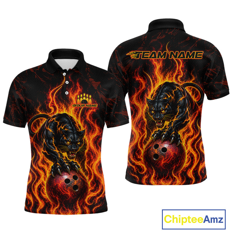 Custom Orange Flame Panther Bowling Team Shirts Bowling Jerseys for Men Polo & 1/4 Zip HNT559