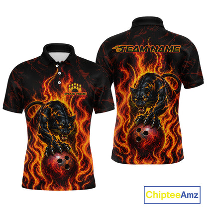Custom Orange Flame Panther Bowling Team Shirts Bowling Jerseys for Men Polo & 1/4 Zip HNT559