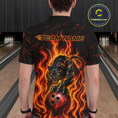 Custom Orange Flame Panther Bowling Team Shirts Bowling Jerseys for Men Polo & 1/4 Zip HNT559